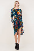LG SLV RD NK ASY FAUX FITTED DRESS - D3539-A4539