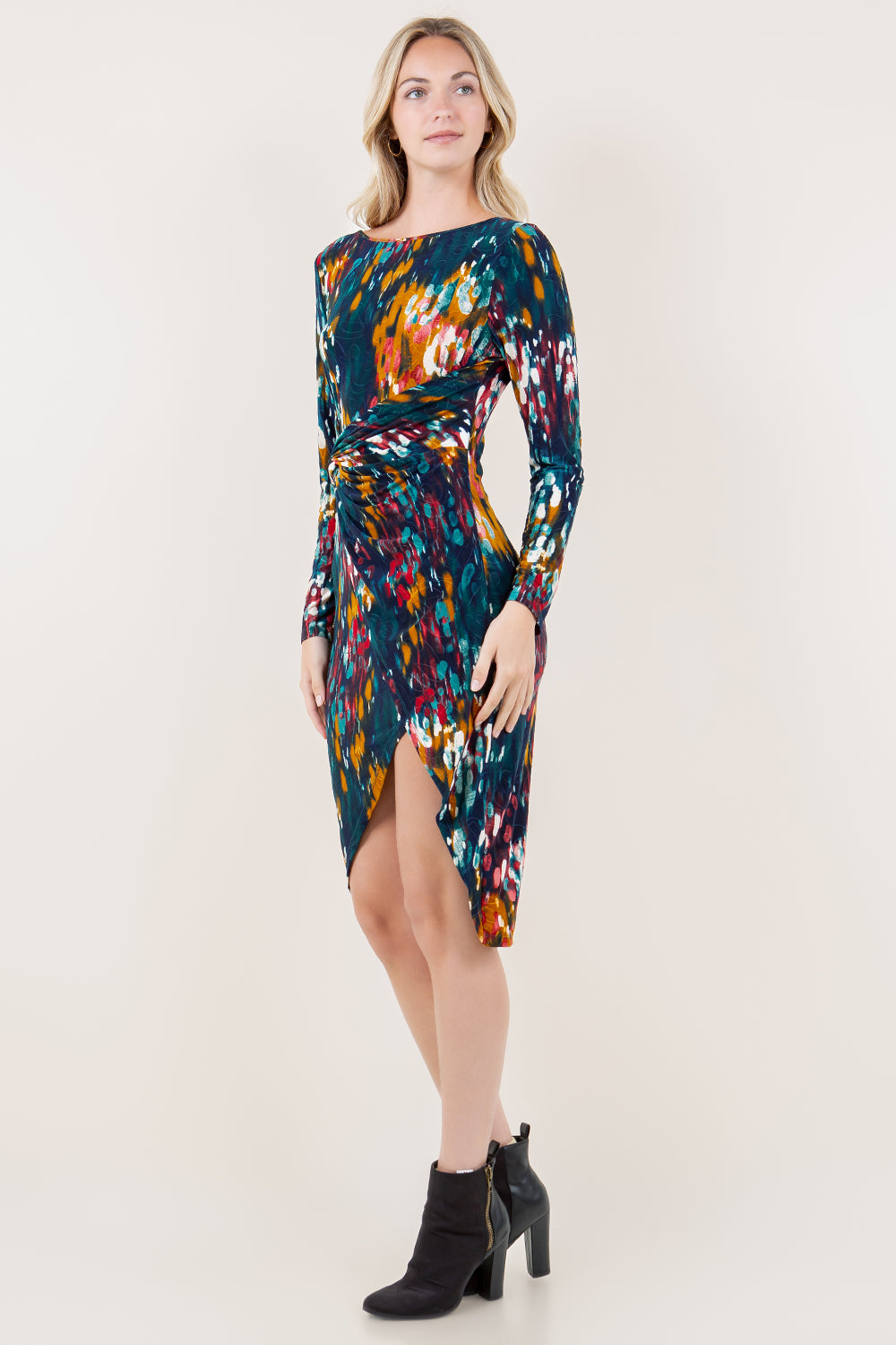 LG SLV RD NK ASY FAUX FITTED DRESS - D3539-A4539