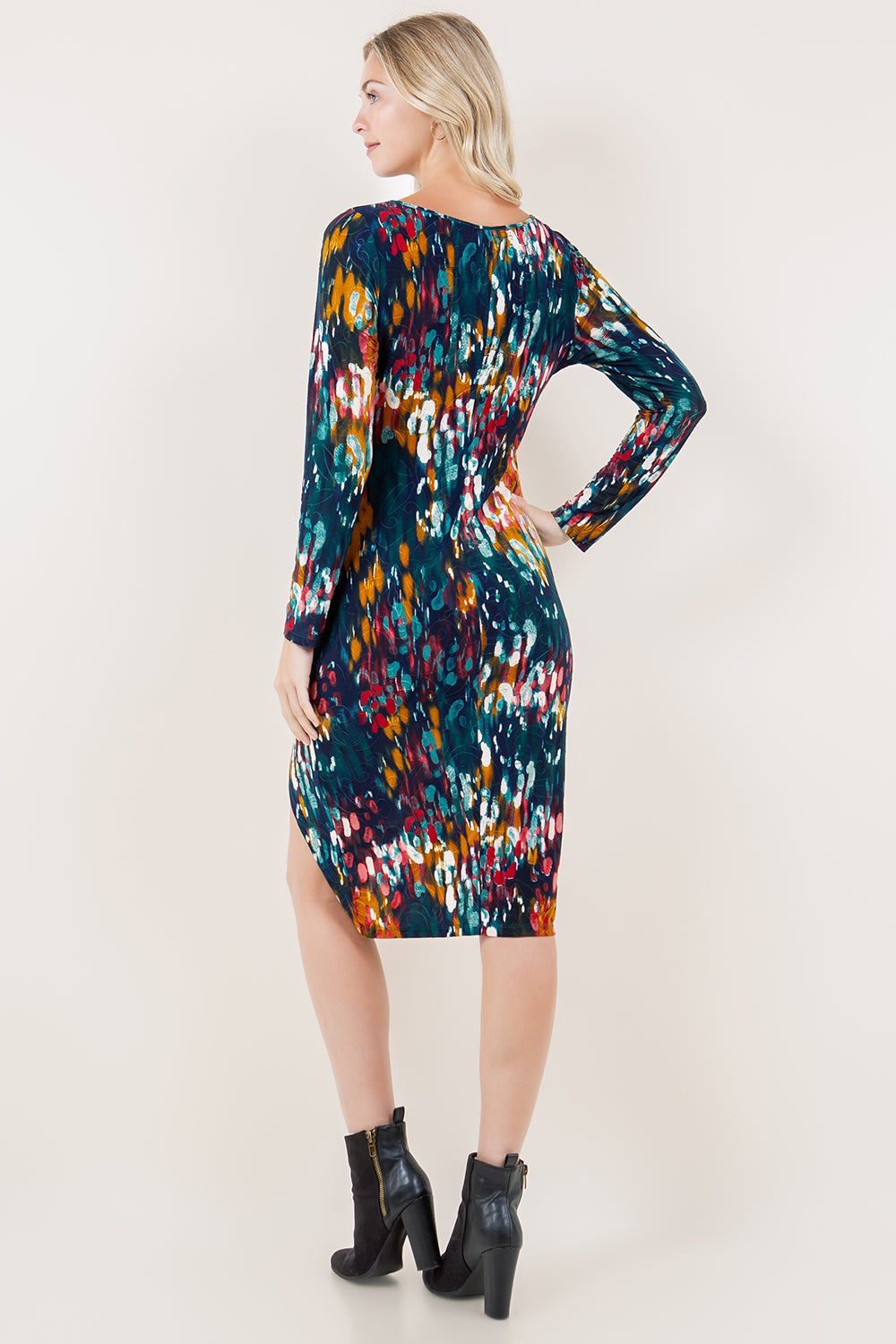 LG SLV RD NK ASY FAUX FITTED DRESS - D3539-A4539