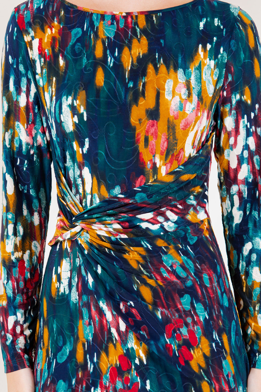 LG SLV RD NK ASY FAUX FITTED DRESS - D3539-A4539