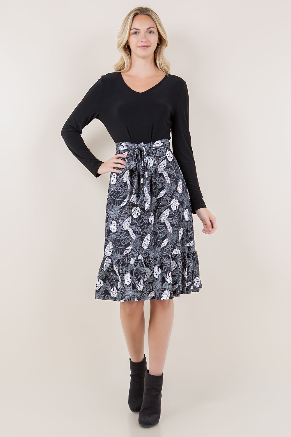 LG SLV V-NK 2FER RUFFLE HEM DRESS - D3541