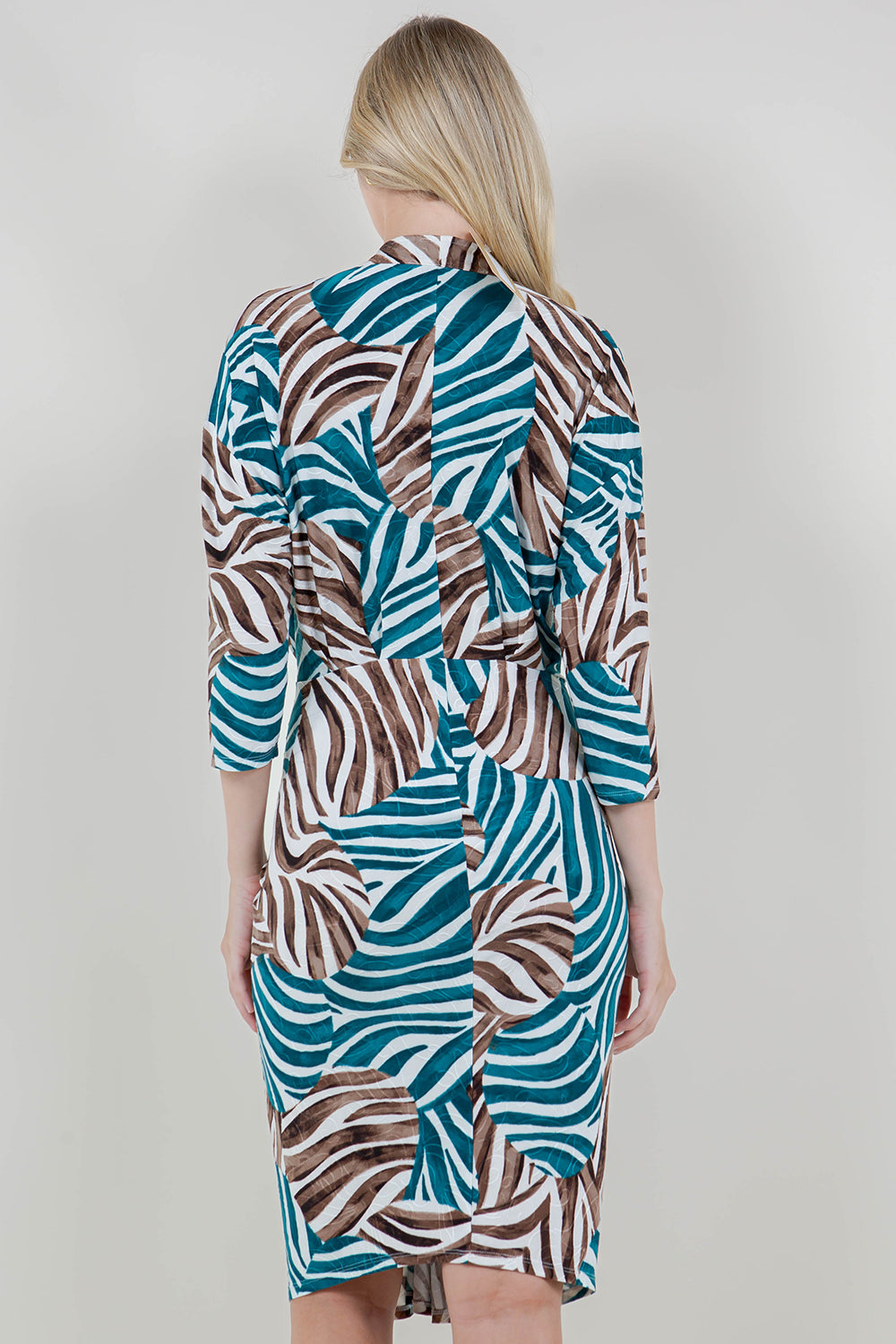3/4 SLV WRAP V NK RUCHED FITTED DRESS - D3542-0651-4