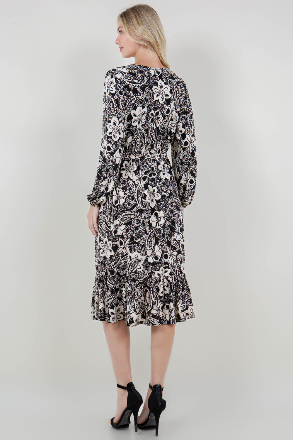 LG SLV WRAP LACE V NK TIE WST DRESS - D3544-0739-6E