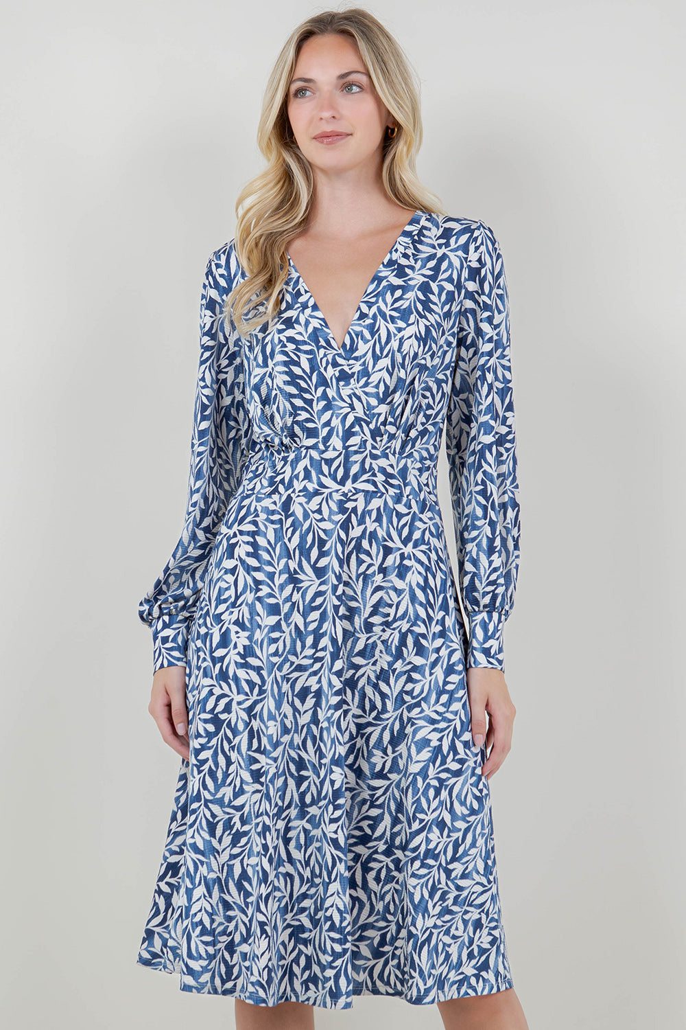 LG SLV WRAP V NK TUCKED DRESS - D3545-A1628-6