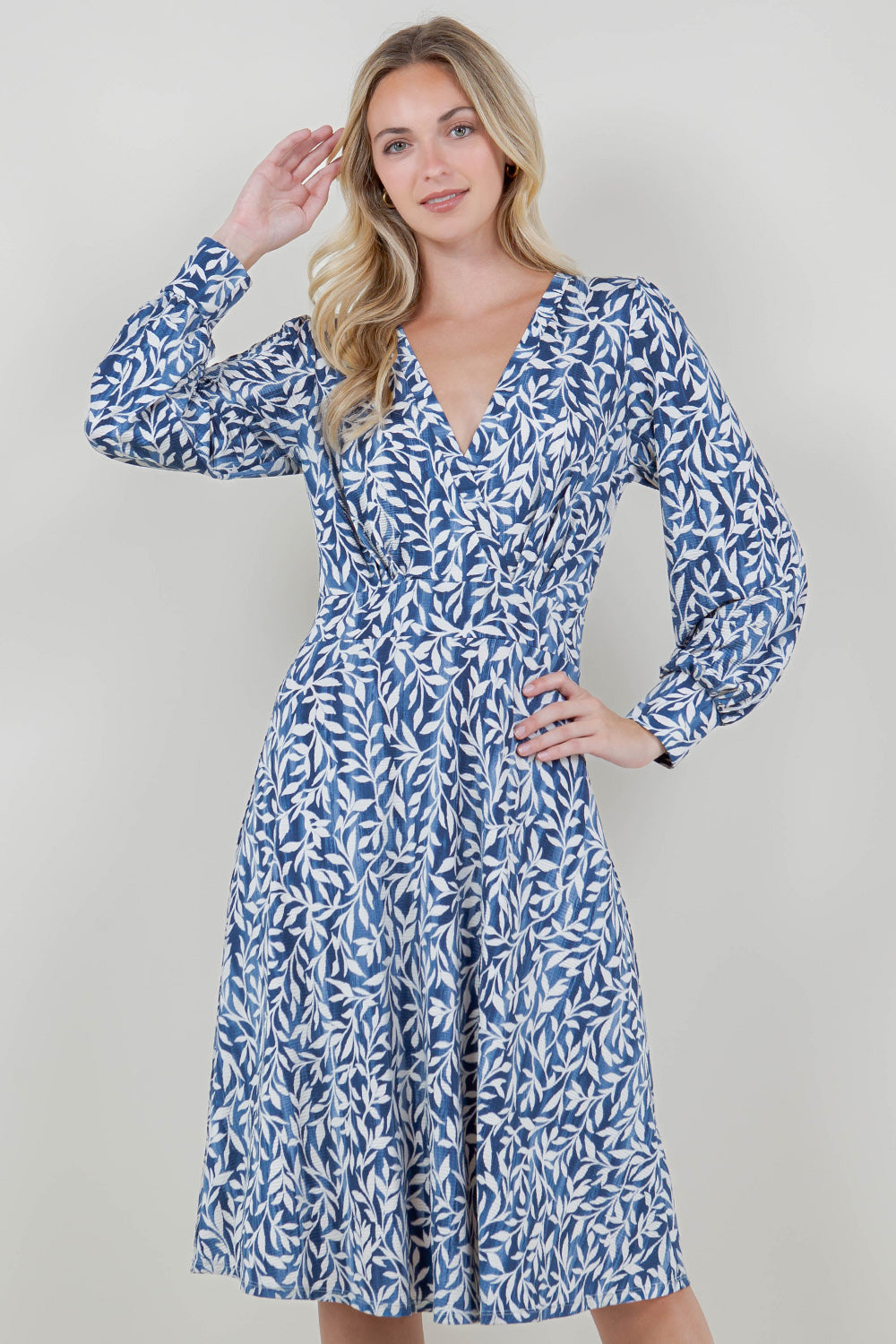 LG SLV WRAP V NK TUCKED DRESS - D3545-A1628-6