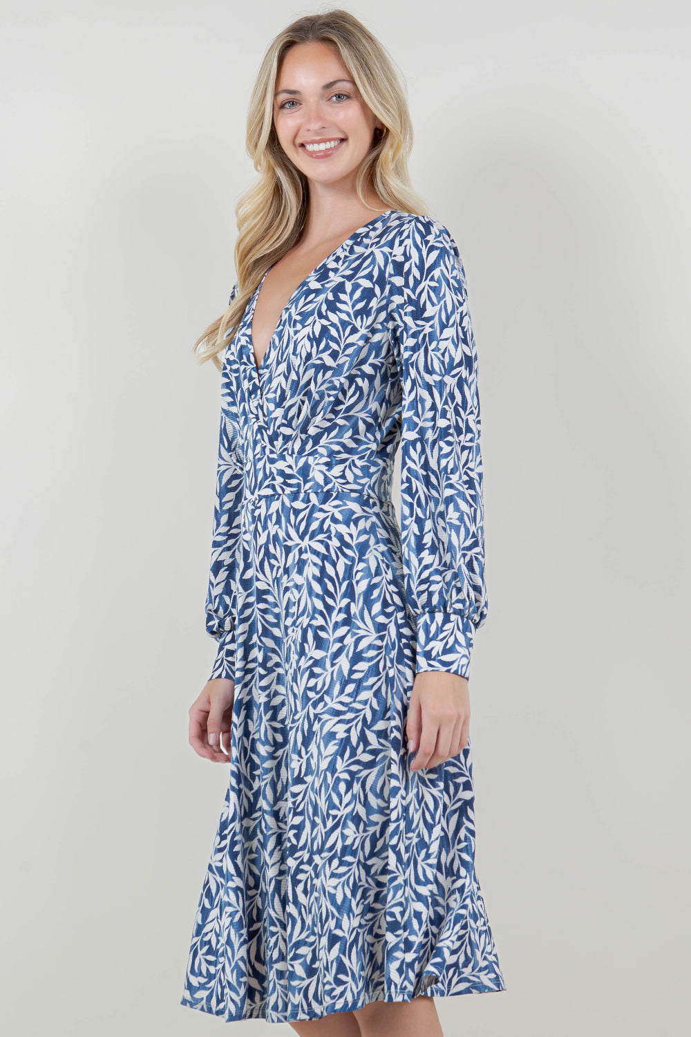 LG SLV WRAP V NK TUCKED DRESS - D3545-A1628-6