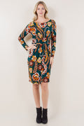 LS BT NK WRAP WST BAND DRESS - D3546-A0557