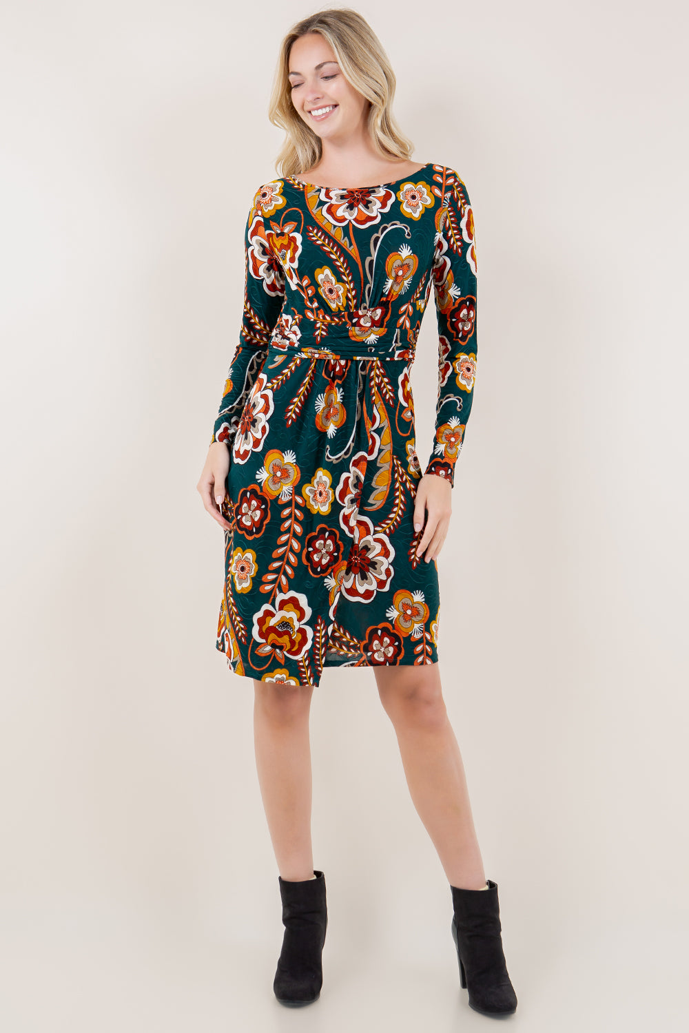 LS BT NK WRAP WST BAND DRESS - D3546-A0557