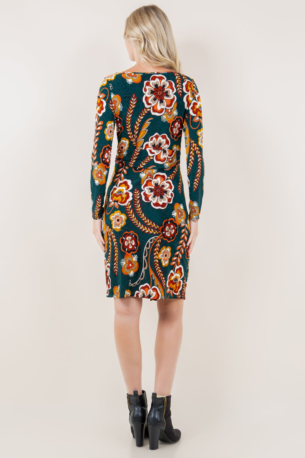 LS BT NK WRAP WST BAND DRESS - D3546-A0557