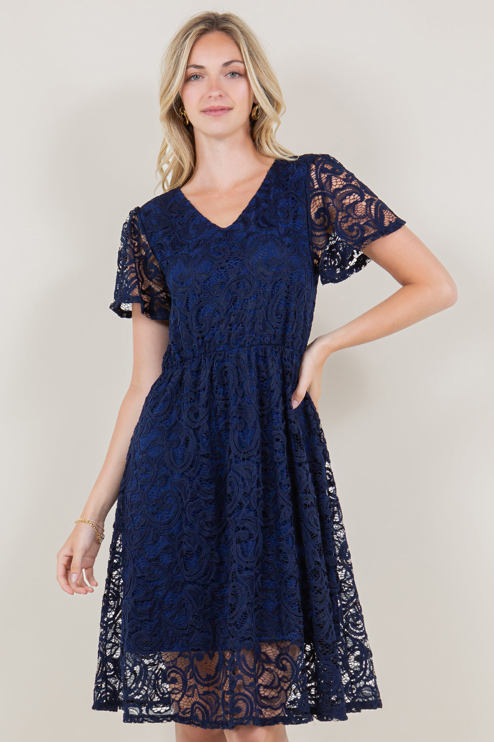 SS A LINE MIDI DRESS - D3549-MALIBU-NVY