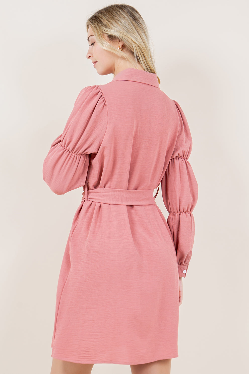 VIRAGO SHIRR LS BUTTON DOWN SHIRT DRESS - D3550-AFLW-MAUVE