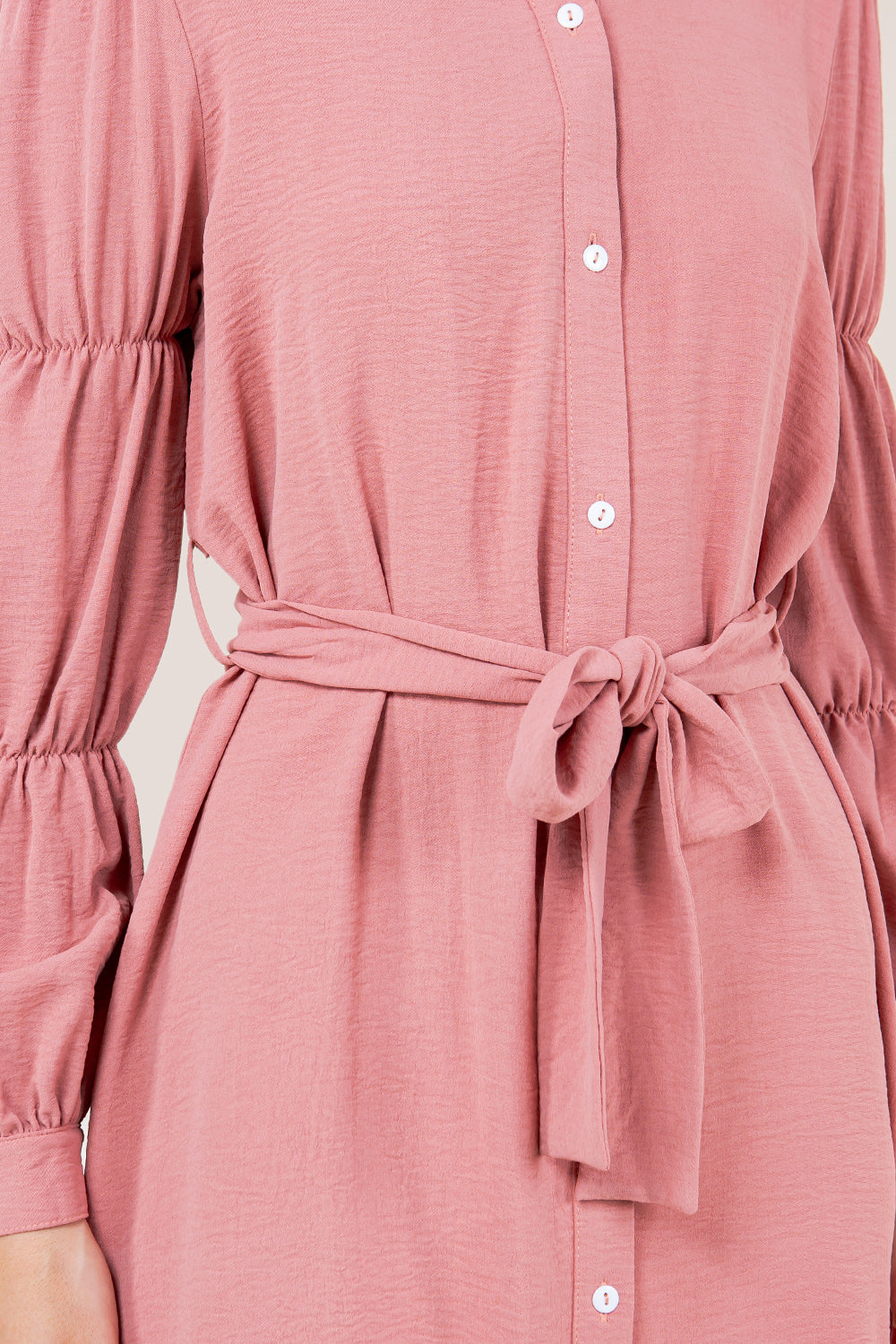 VIRAGO SHIRR LS BUTTON DOWN SHIRT DRESS - D3550-AFLW-MAUVE