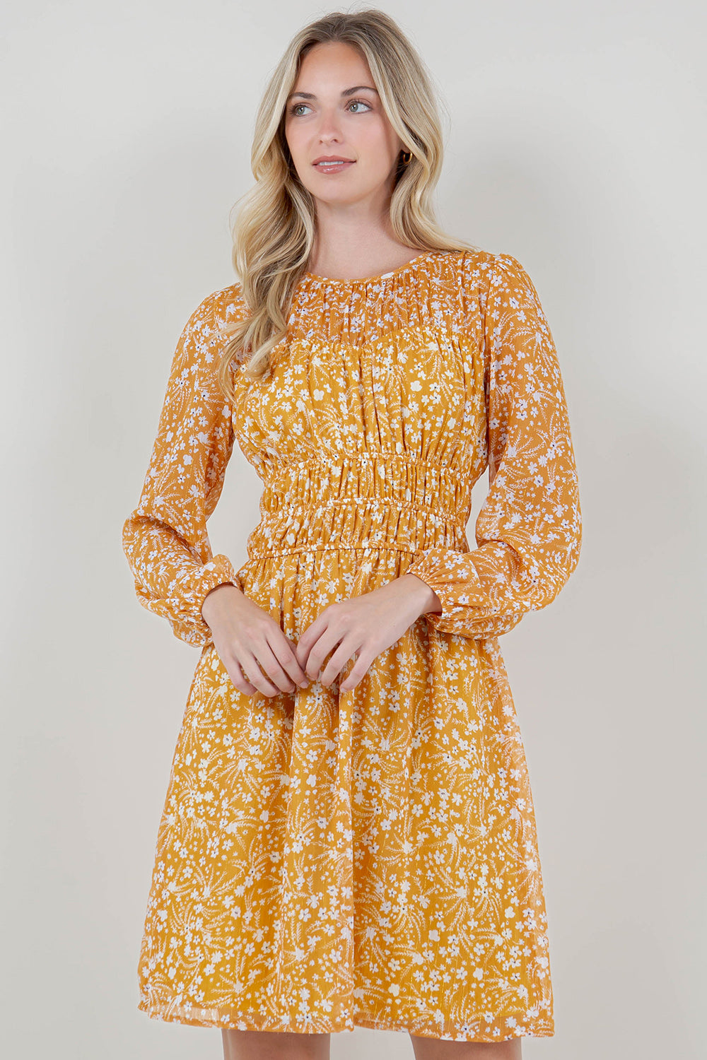 LG SLV BOAT NK SHIRRED MIDI DRESS - D35600-0111-6-LILY