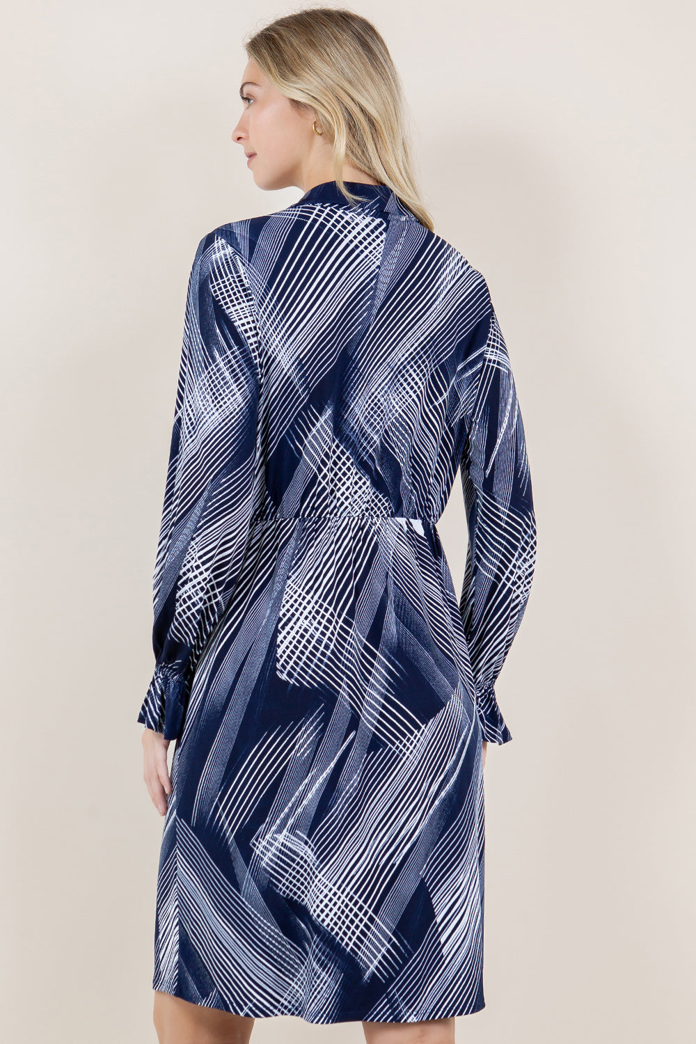 RUFFLE LS SURPLICE PLEATED DRESS - D3565-PN-2547
