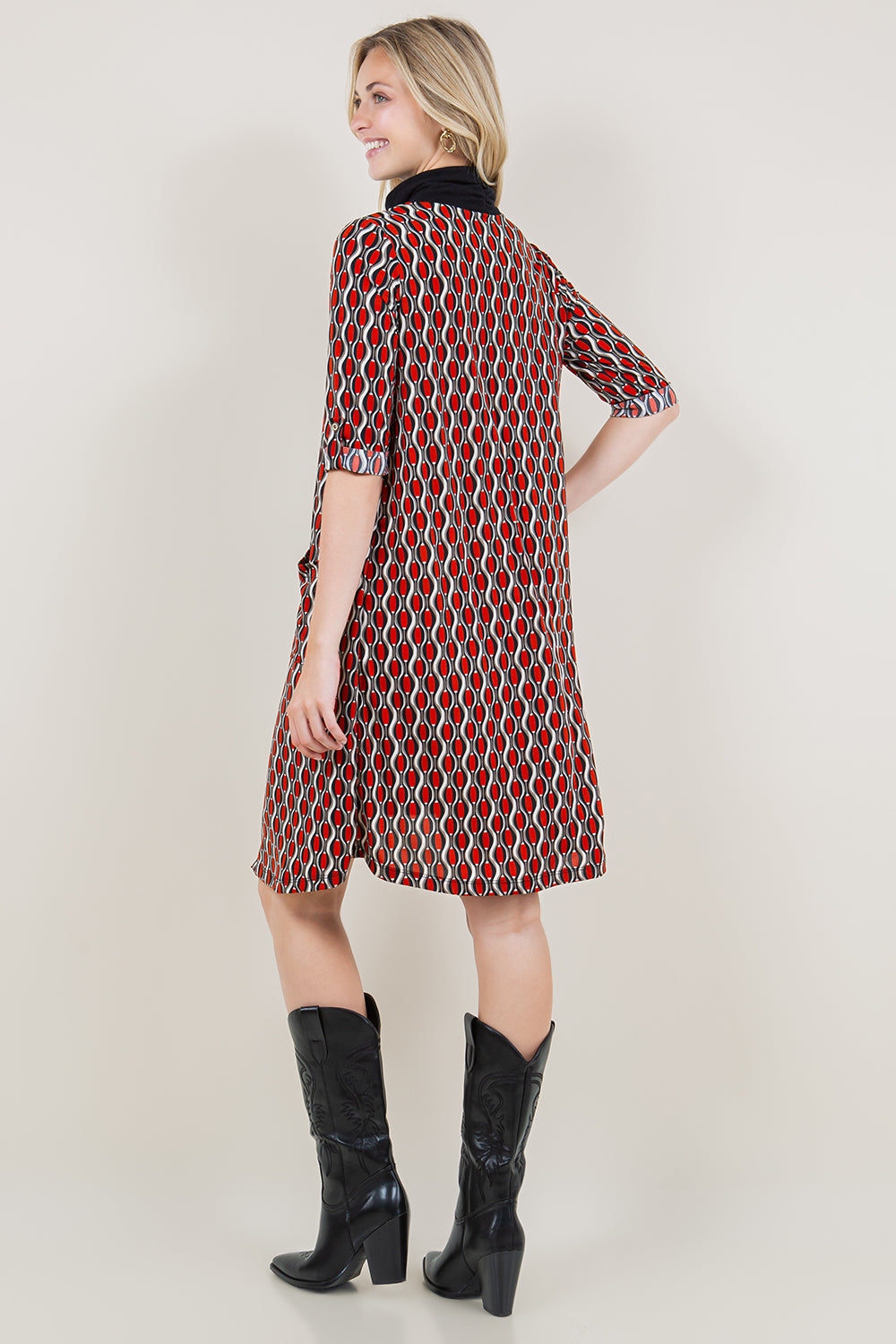 ELBOW SLEEVE COWL NECK CARDIGAN TWOFER DRESS - D3569-95827-1-2FER