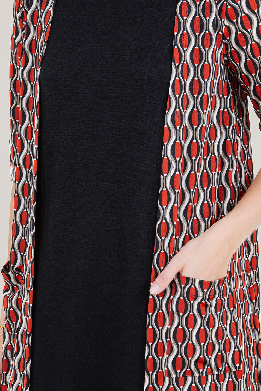 ELBOW SLEEVE COWL NECK CARDIGAN TWOFER DRESS - D3569-95827-1-2FER