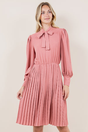 WIDE CUFF PUFF LS PLEATED A LINE DRESS - D3573-MAUVE