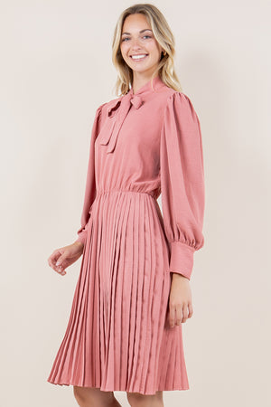 WIDE CUFF PUFF LS PLEATED A LINE DRESS - D3573-MAUVE