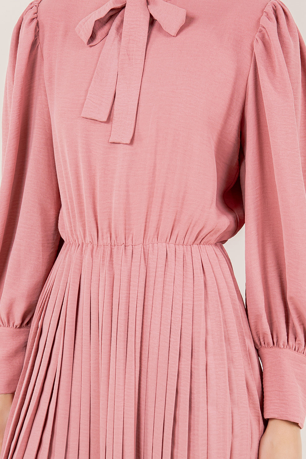 WIDE CUFF PUFF LS PLEATED A LINE DRESS - D3573-MAUVE