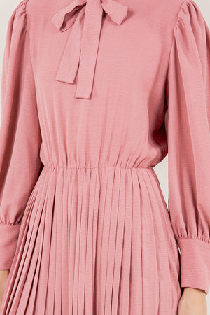 WIDE CUFF PUFF LS PLEATED A LINE DRESS - D3573-MAUVE