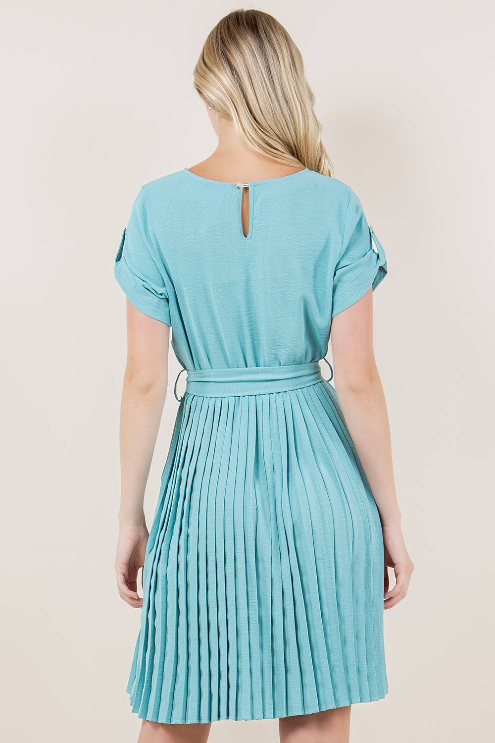 SS ROLL TAB PLEATED DRESS - D3575-ALOE
