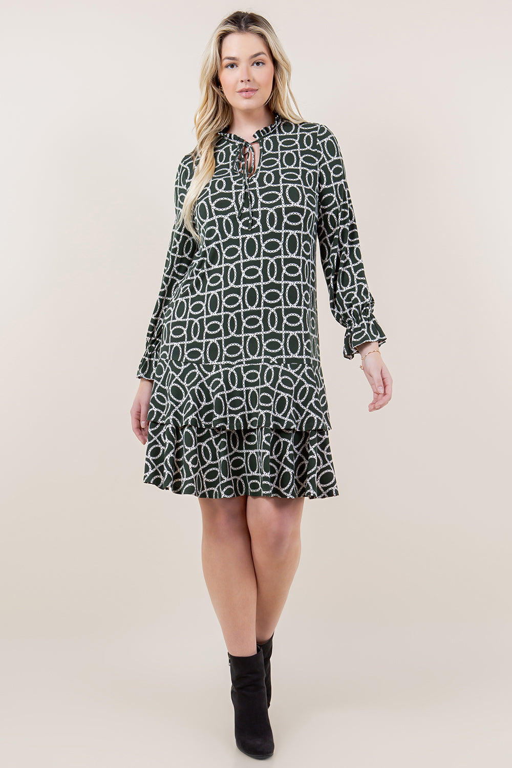 LS DOUBLE RUFFLE BOTTOM HEM DRESS - D3576-35023