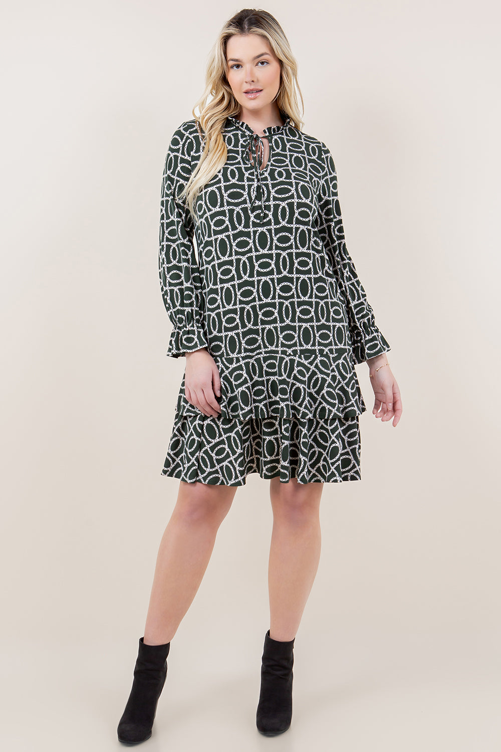 LS DOUBLE RUFFLE BOTTOM HEM DRESS - D3576-35023