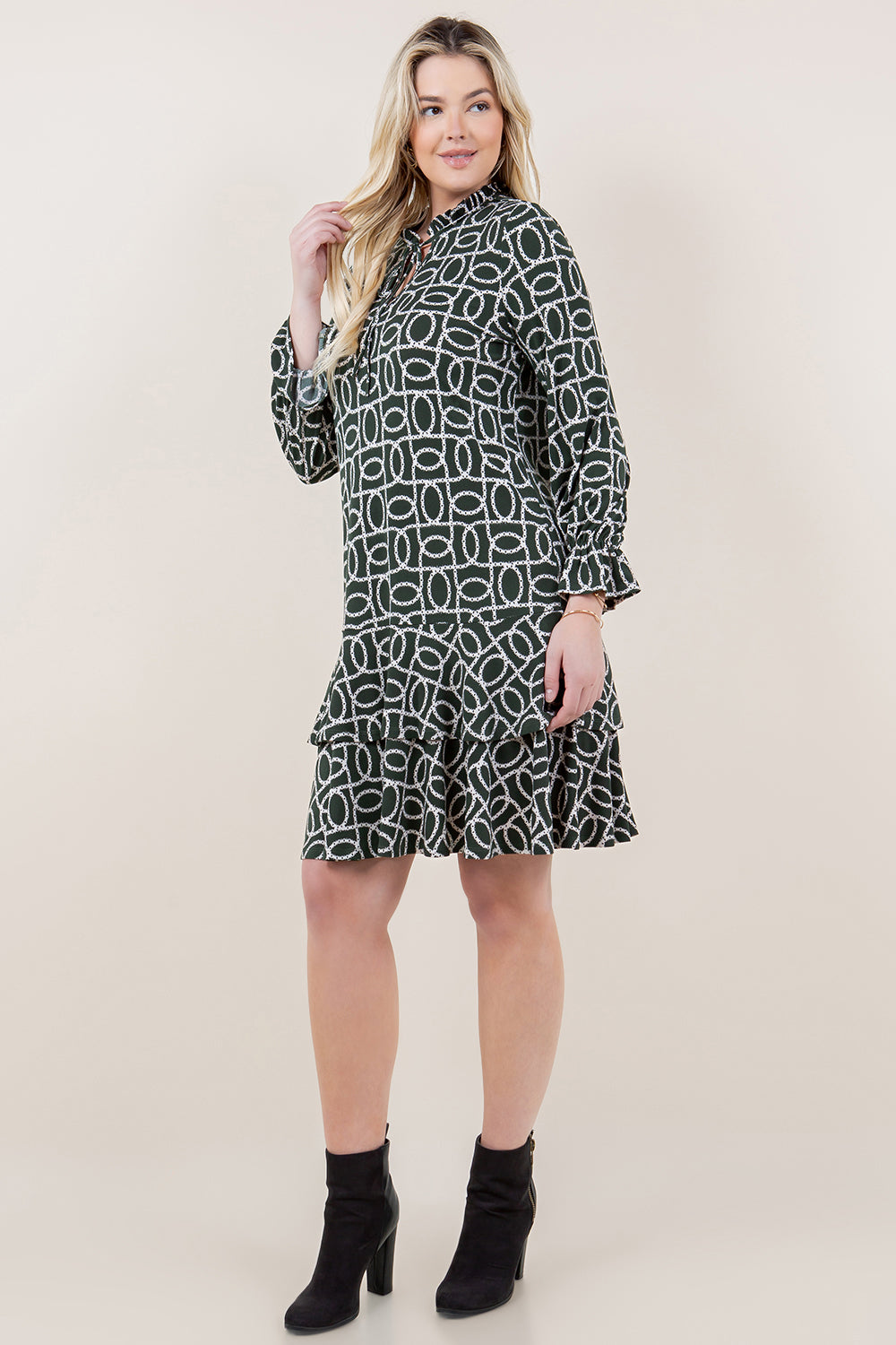 LS DOUBLE RUFFLE BOTTOM HEM DRESS - D3576-35023