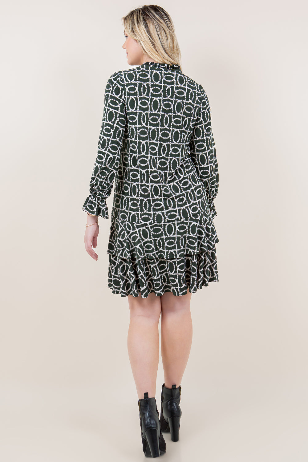 LS DOUBLE RUFFLE BOTTOM HEM DRESS - D3576-35023