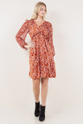 LS SHIRR RUFFLE DROP WAIST DRESS - D3582-0111