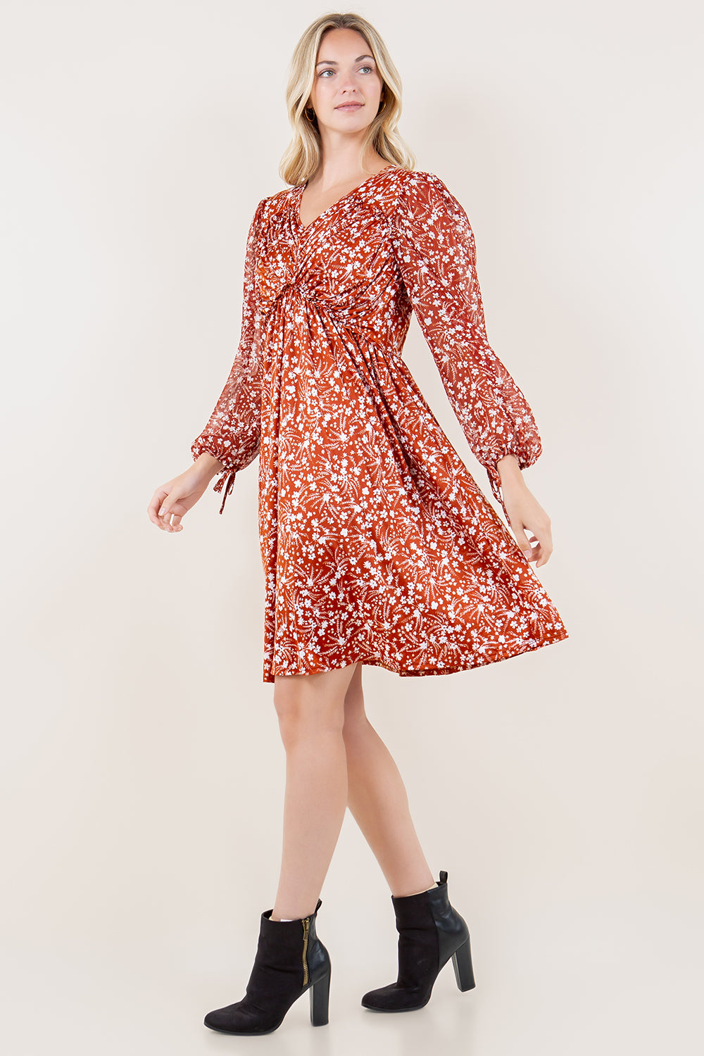 LS SHIRR RUFFLE DROP WAIST DRESS - D3582-0111