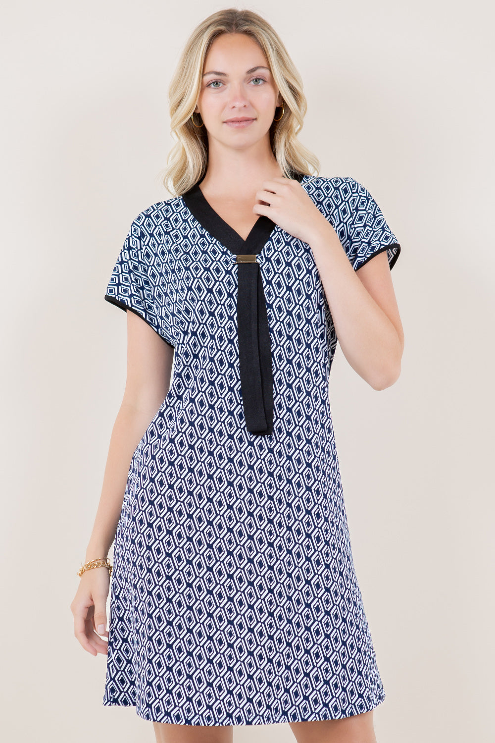 SS DOLMAN GOLD ACCENT TIE SHIRT DRESS - D3592-A4762-1