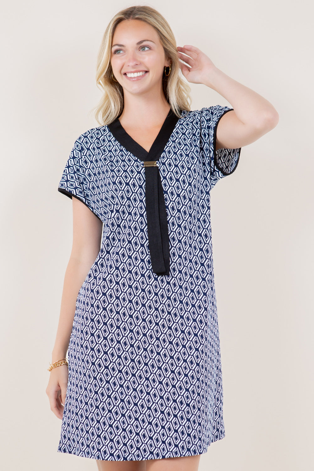 SS DOLMAN GOLD ACCENT TIE SHIRT DRESS - D3592-A4762-1