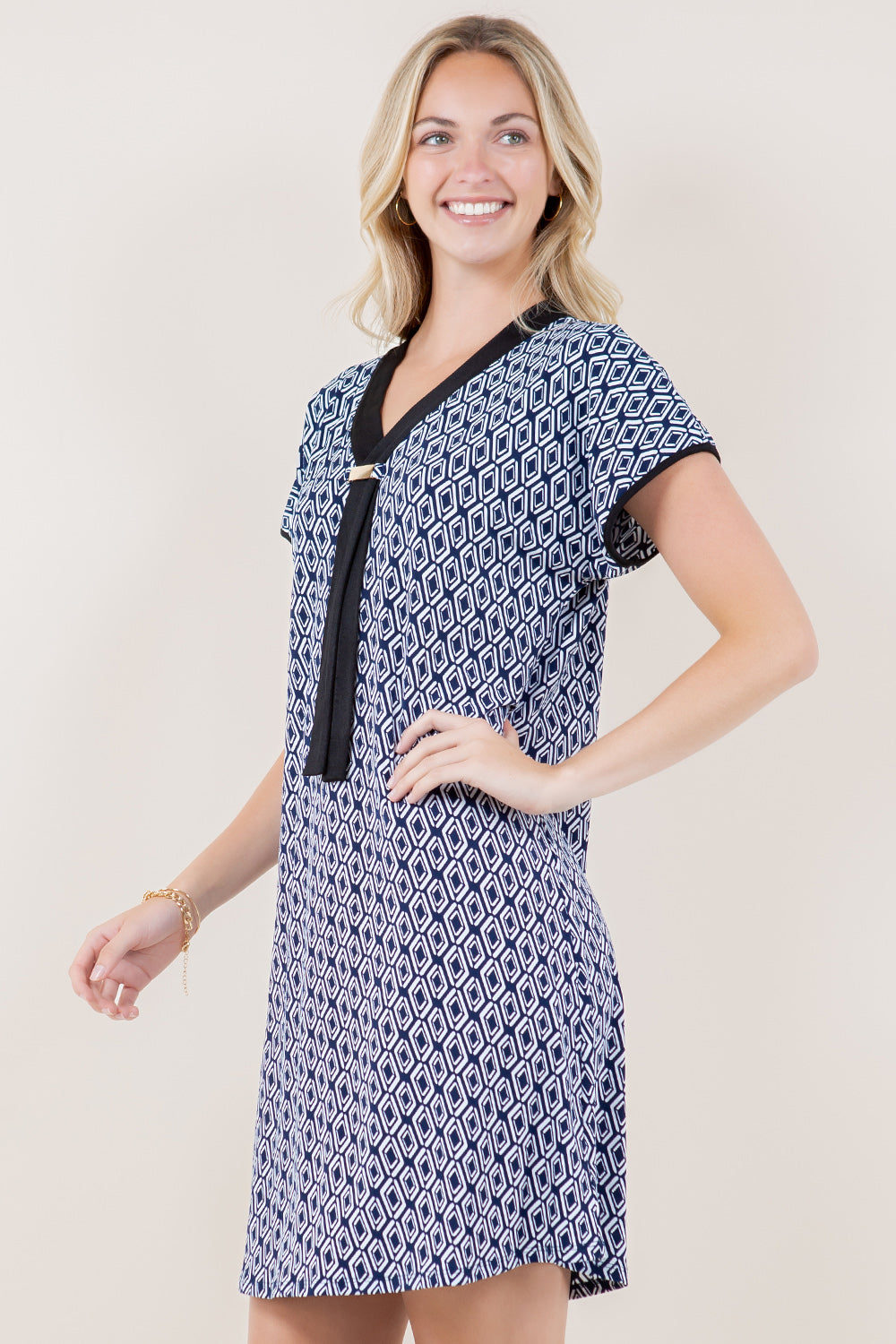 SS DOLMAN GOLD ACCENT TIE SHIRT DRESS - D3592-A4762-1
