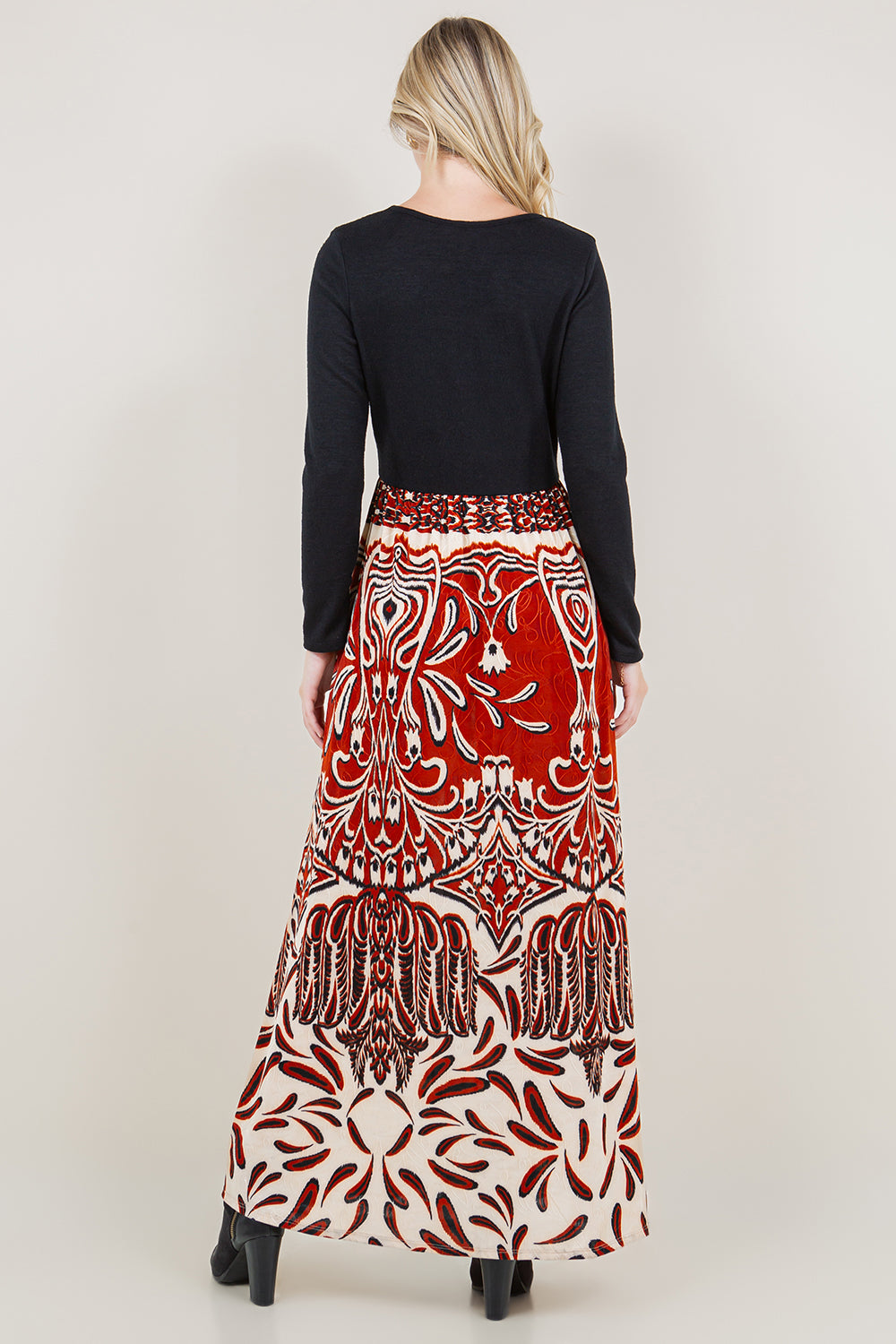 LS V NECK TWOFER MAXI DRESS - D3594-A1051-1