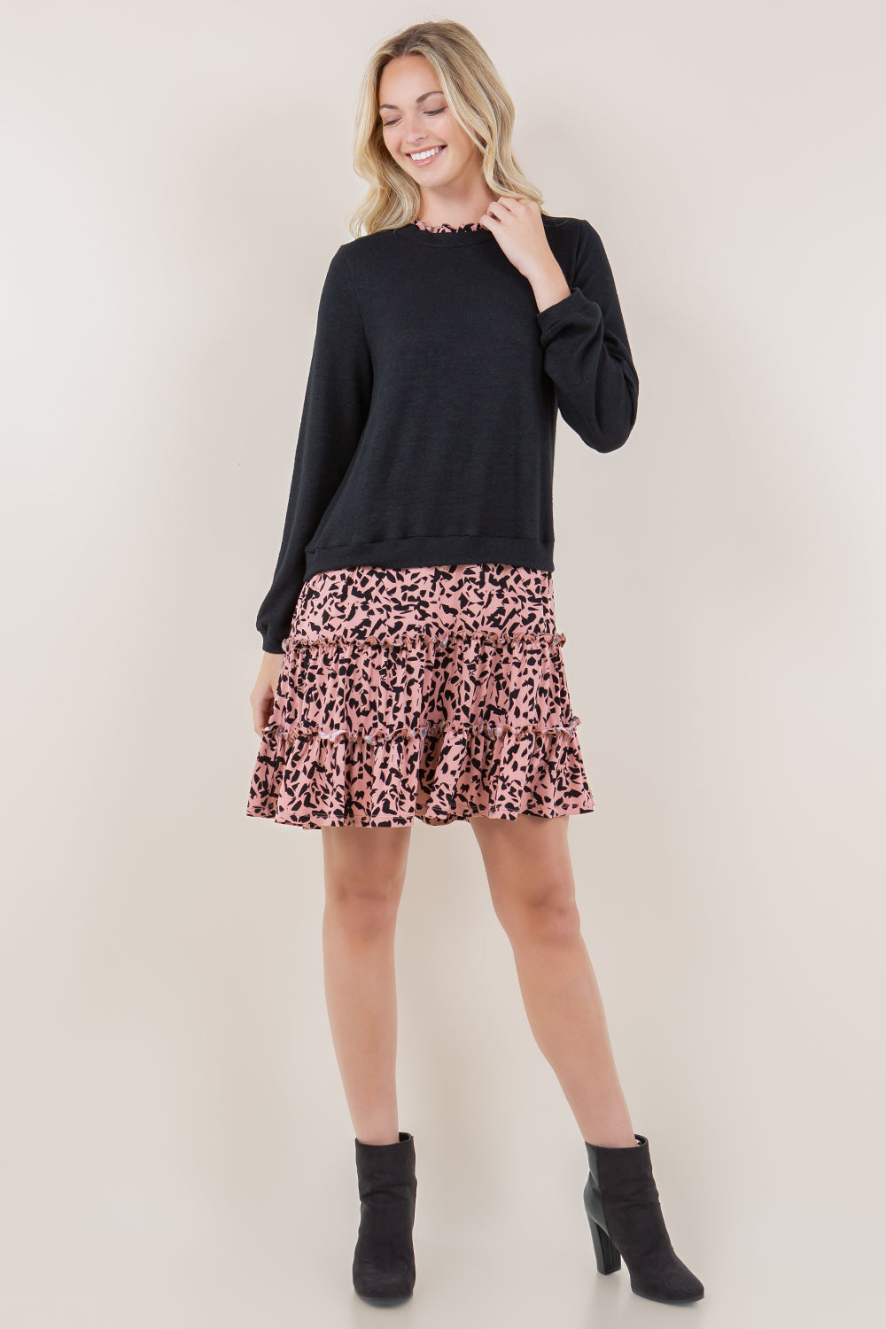 LS RUFFLE NK 2FER PULL OVER DRESS - D3595-A2415-7