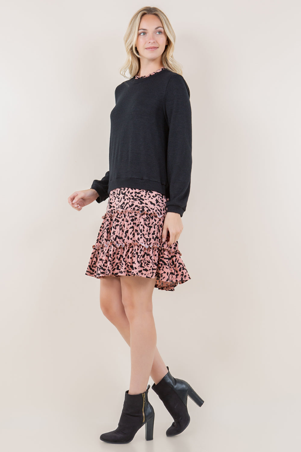 LS RUFFLE NK 2FER PULL OVER DRESS - D3595-A2415-7
