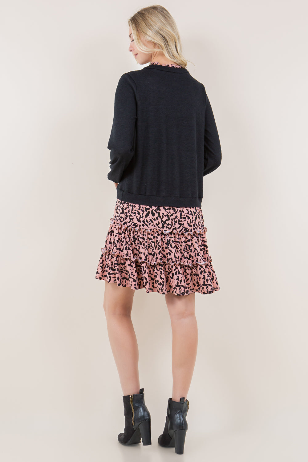 LS RUFFLE NK 2FER PULL OVER DRESS - D3595-A2415-7