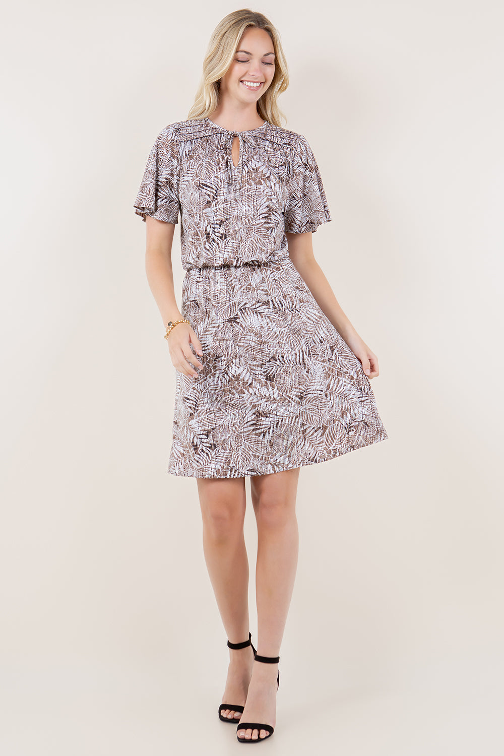 FLUTTER S SLV NTCH TIED V- NK DRESS - D3597