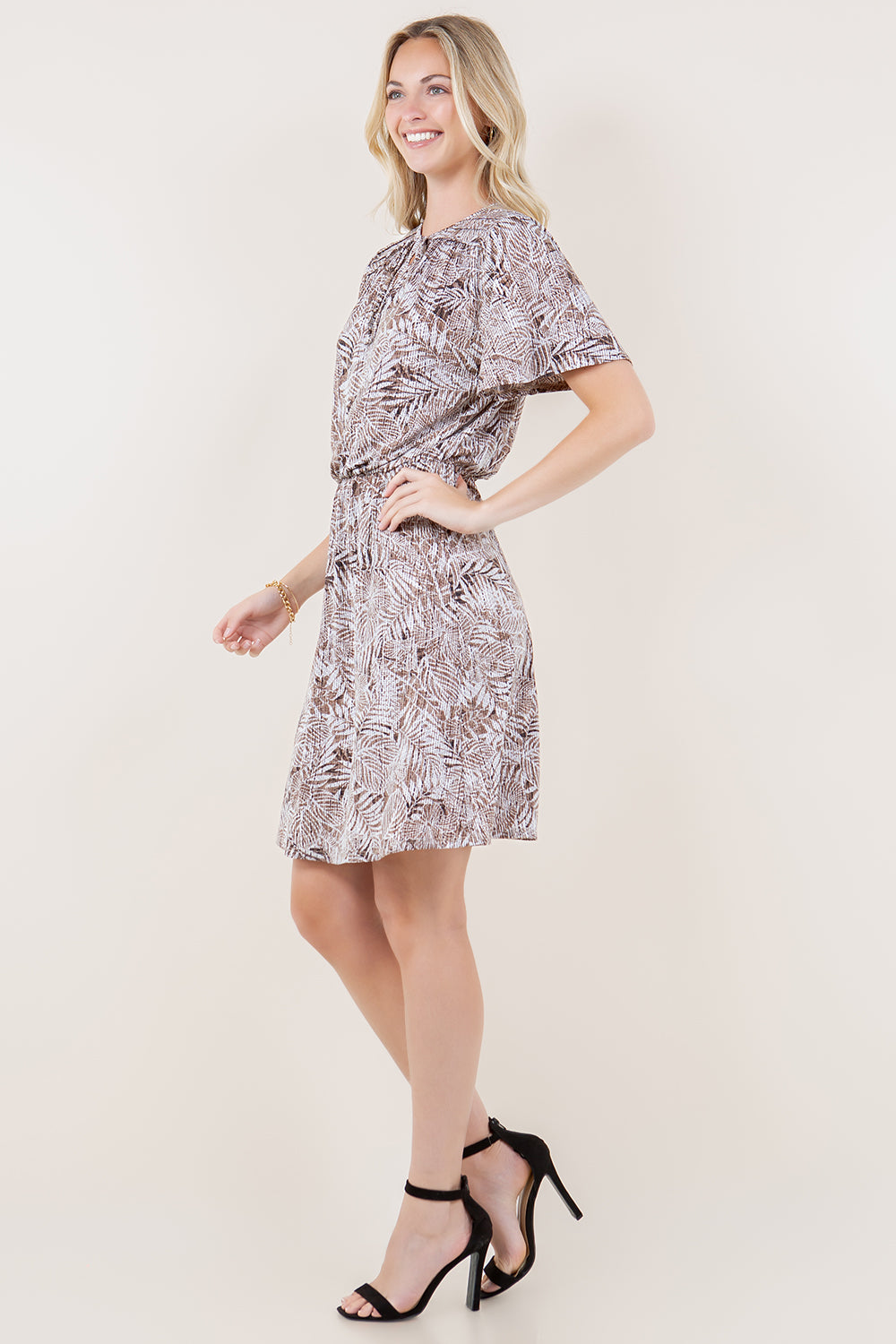FLUTTER S SLV NTCH TIED V- NK DRESS - D3597