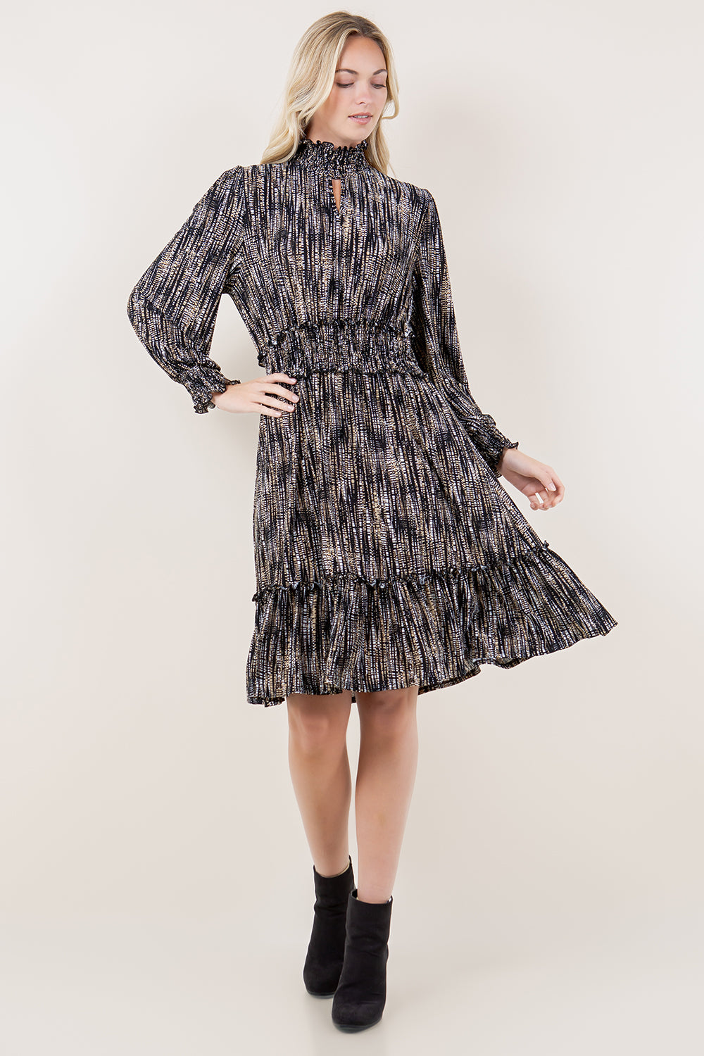 LS MOCK SMOCKED MIDI DRESS - D3601-0420-4F