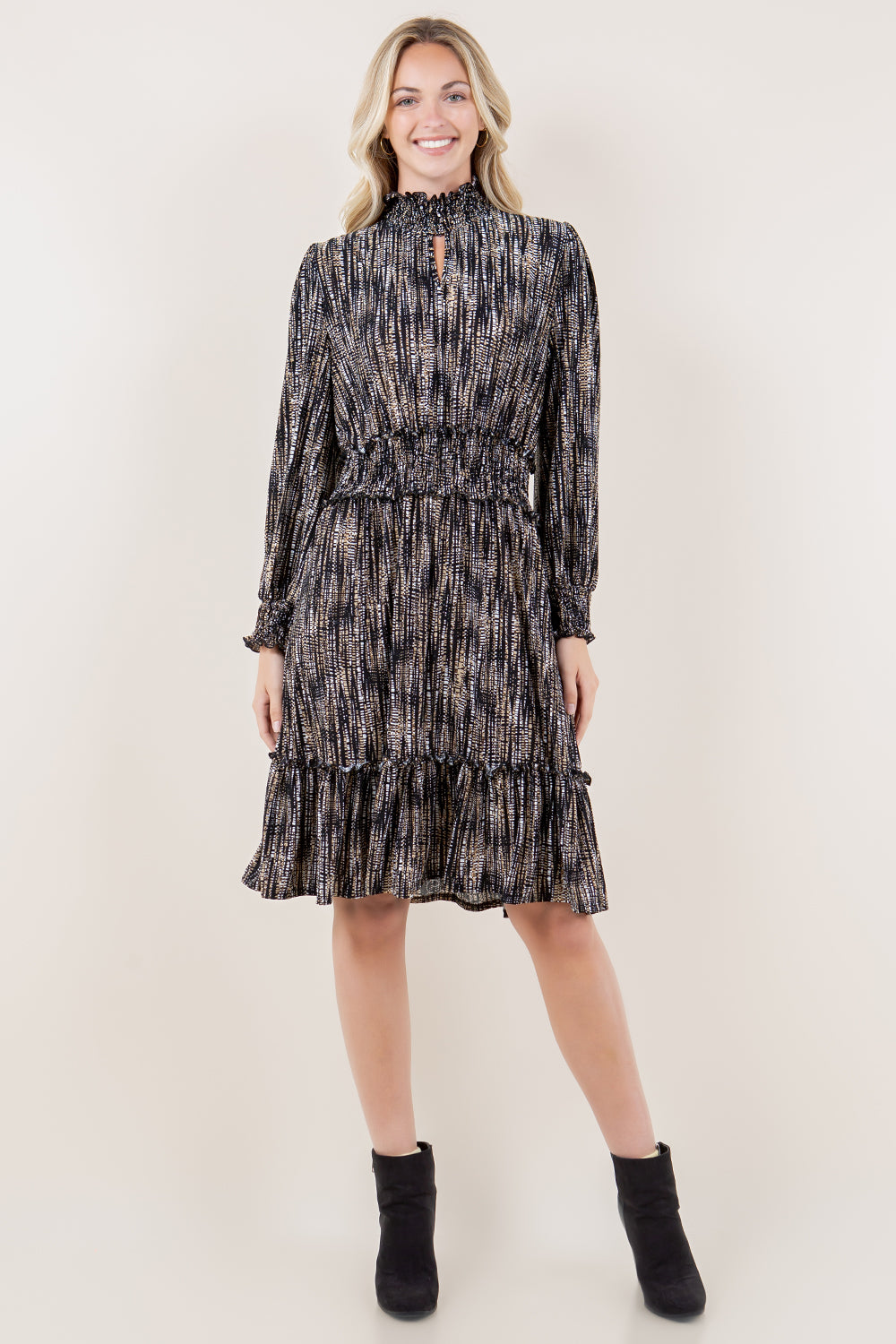 LS MOCK SMOCKED MIDI DRESS - D3601-0420-4F