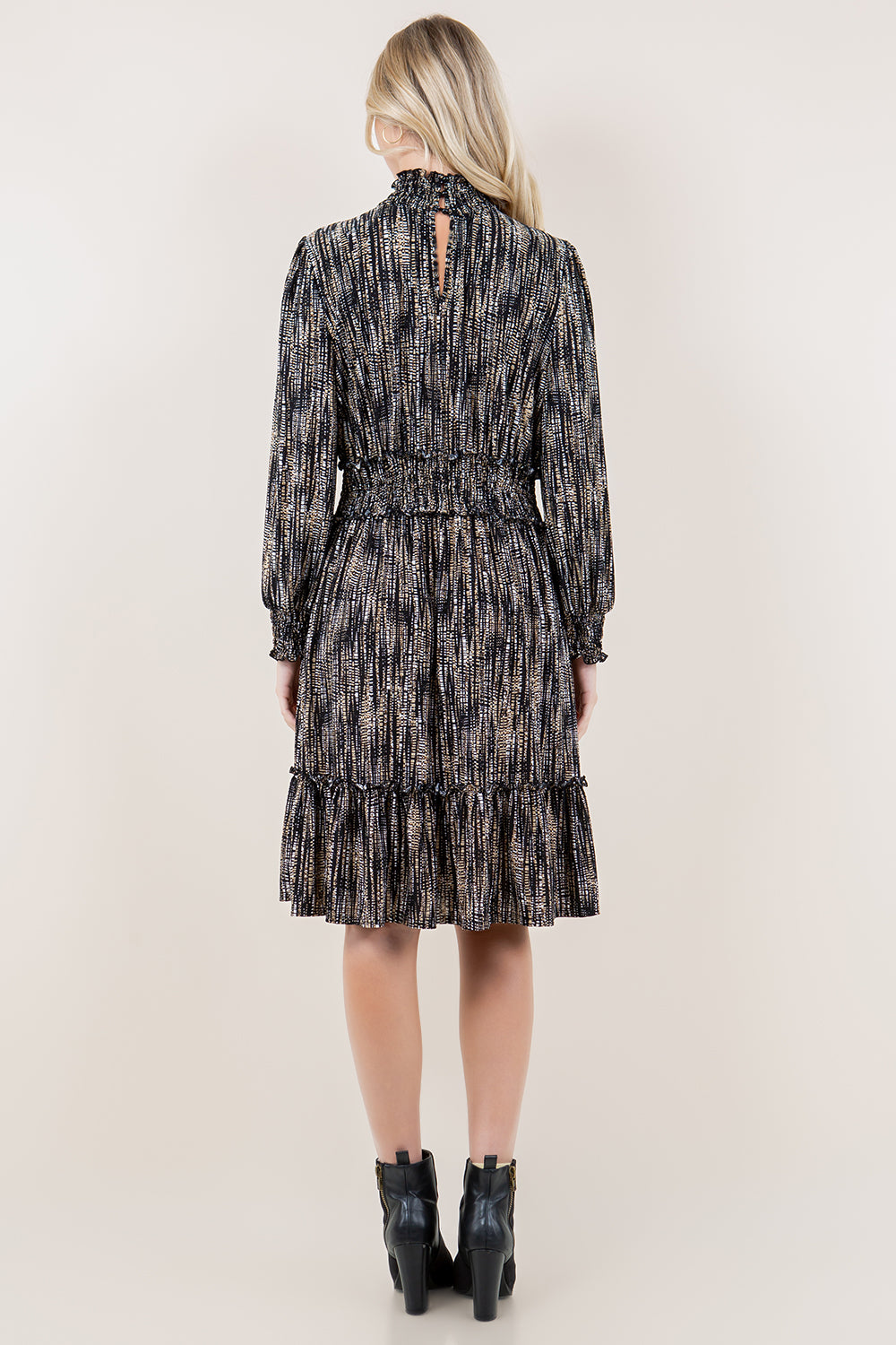 LS MOCK SMOCKED MIDI DRESS - D3601-0420-4F