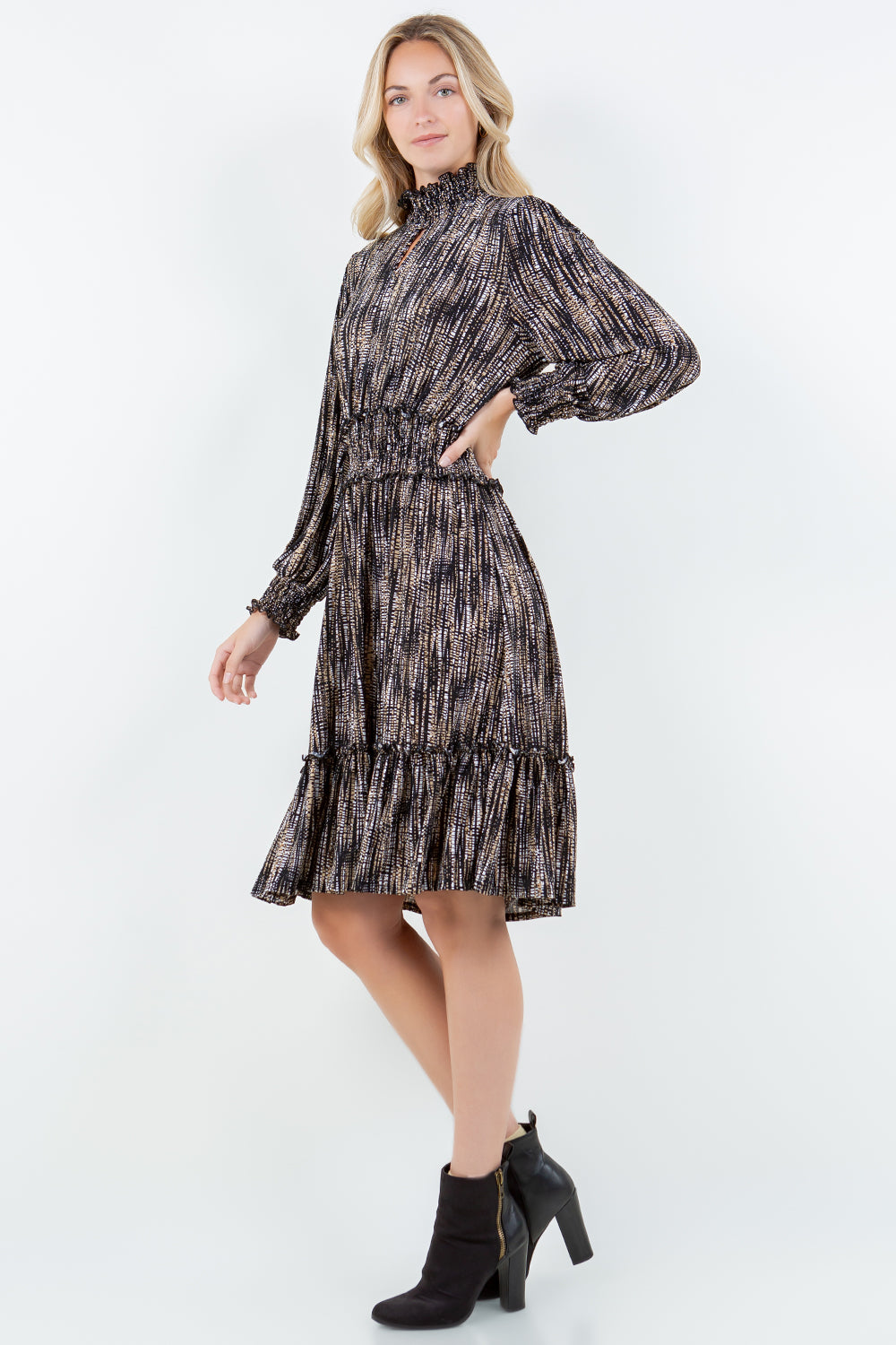 LS MOCK SMOCKED MIDI DRESS - D3601-0420-4F