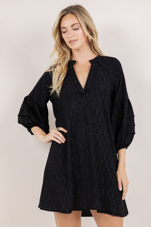 3/4 PLEATED PUFF SLV A-LINE DRESS D3612-1020