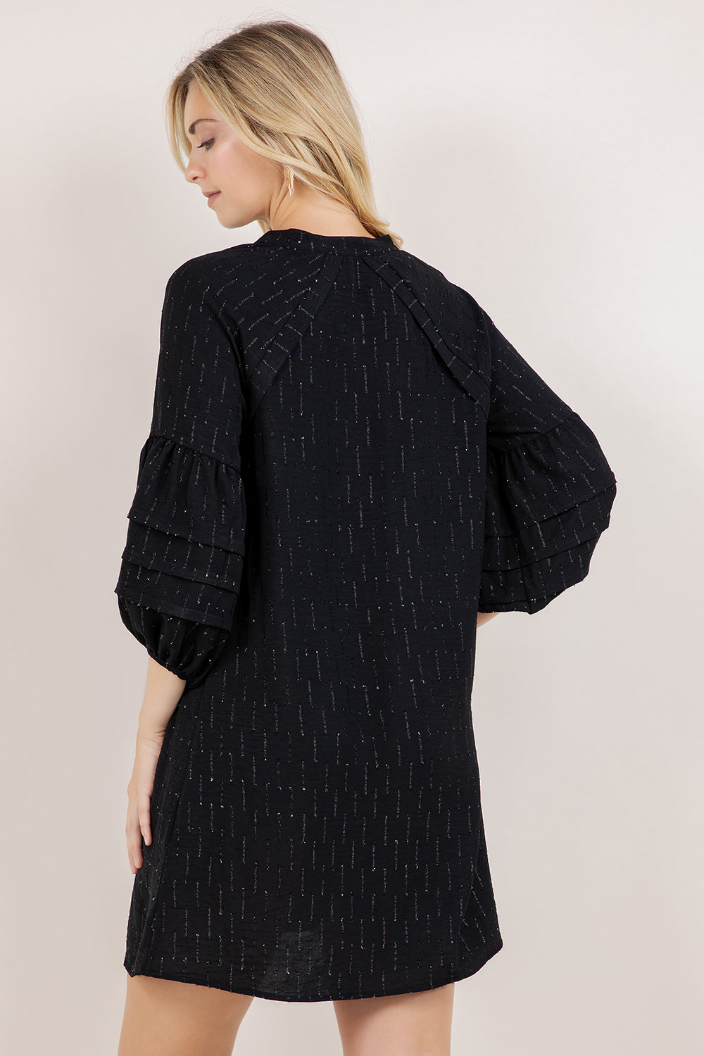 3/4 PLEATED PUFF SLV A-LINE DRESS D3612-1020