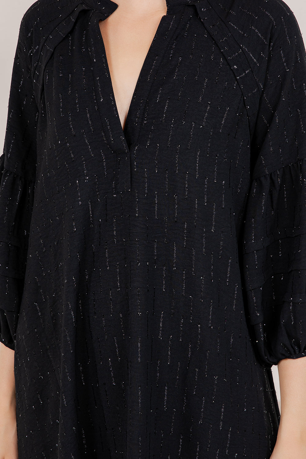 3/4 PLEATED PUFF SLV A-LINE DRESS D3612-1020