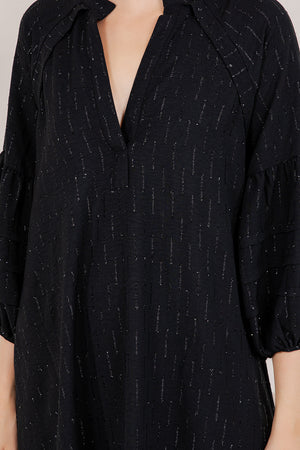 3/4 PLEATED PUFF SLV A-LINE DRESS D3612-1020
