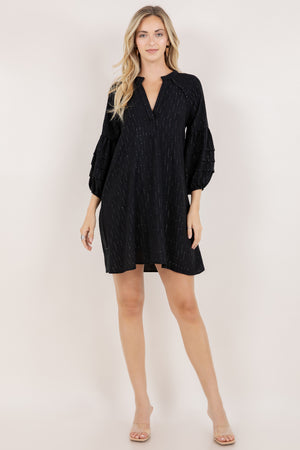 3/4 PLEATED PUFF SLV A-LINE DRESS D3612-1020