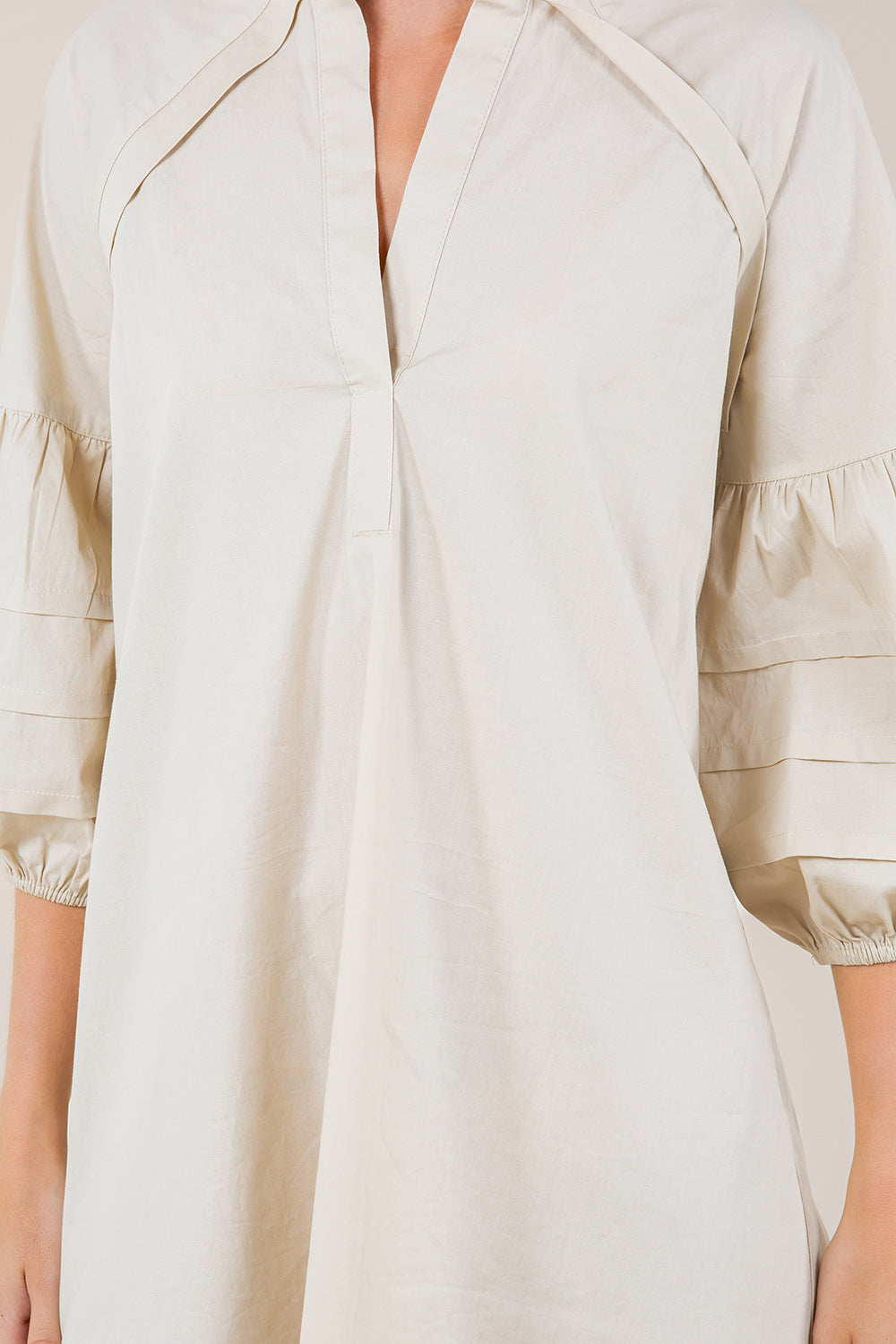 3/4 PLEATED PUFF SLV A LINE DRESS - D3612-PPLN